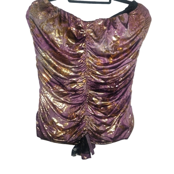 Dots Purple and Gold Sleeveless Top With Black Lace Ruffle Size 1X - Picture 2 of 3